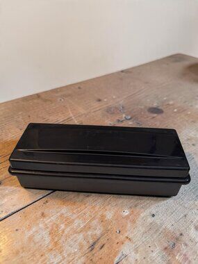Alpha Black Plastic Storage Box With Hinged Lid & Dividers - Made In USA